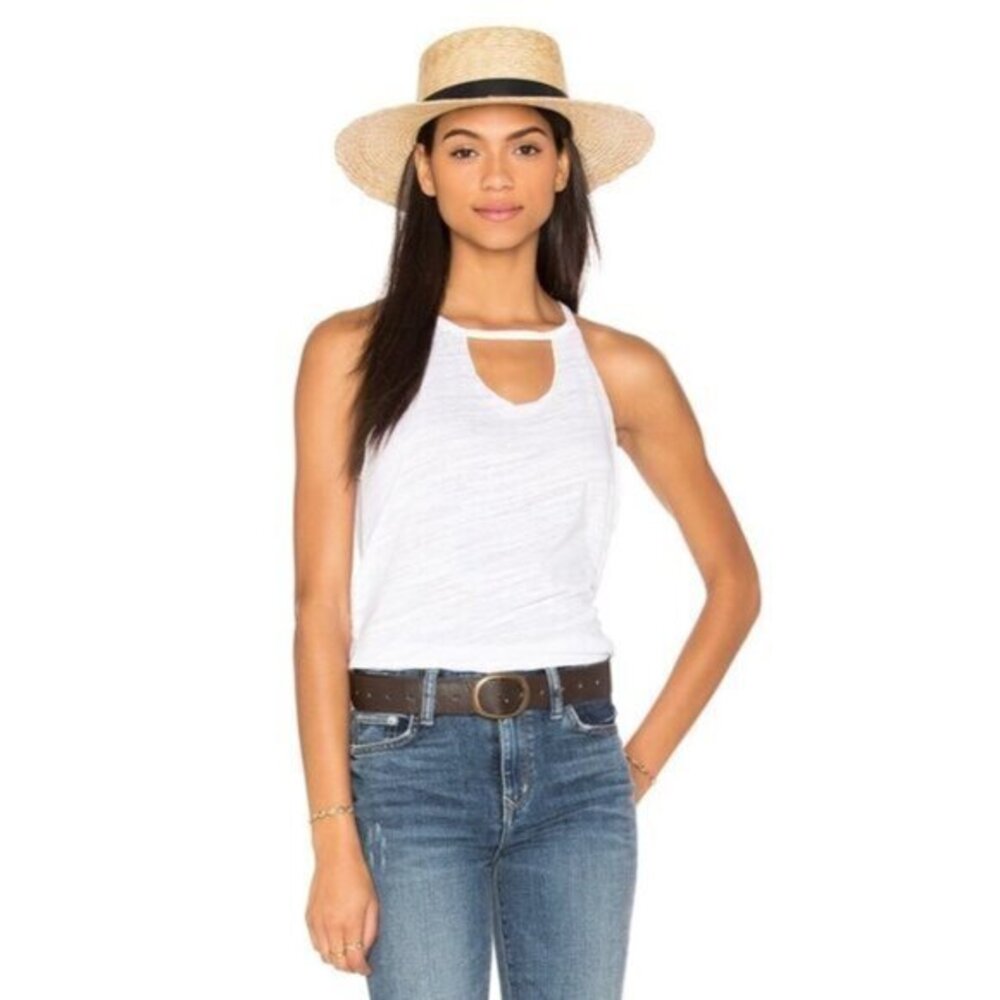Revolve LNA Cut Out Bib Tank Top Sleeveless Cotton White Size Small